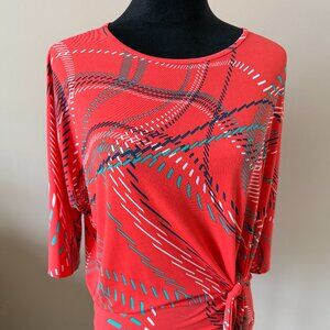 CLARA SUNWOO Small Orange & Blue Geo Print Short Sleeve Tie Waist Top